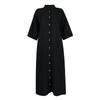 Women's Fashion Casual Button Cardigan Cotton And Linen Solid Color Dress With Pockets