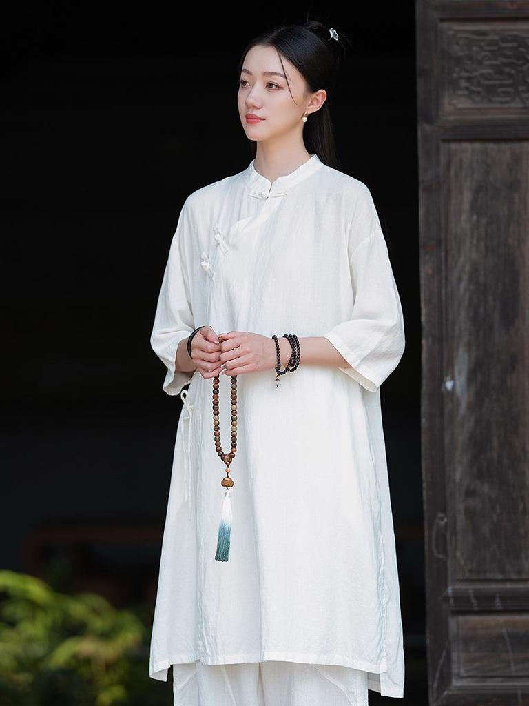 26 Chinese National Style Women's Linen Zen Meditation Outfit