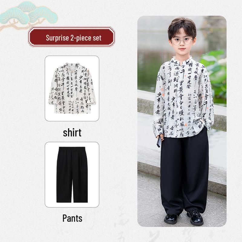 Boys' Chinese-Style Hanfu Set: Tang Suit Vest for Summer Performance