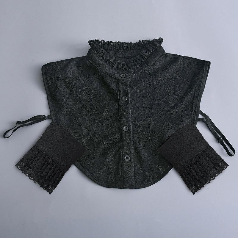 Ny Stå Falsk Krage+Falsk Mansjett Vintage Avtakbar Skjorte Falsk Krage for Kvinner Bluse Genser Revers Toppdekor