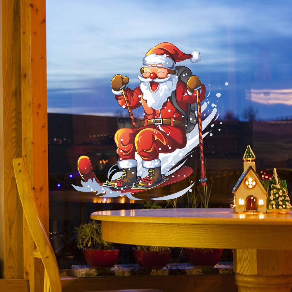 Christmas Ski Santa Claus Glass Window Doors Home Beautification Window Stickers Self-adhesive