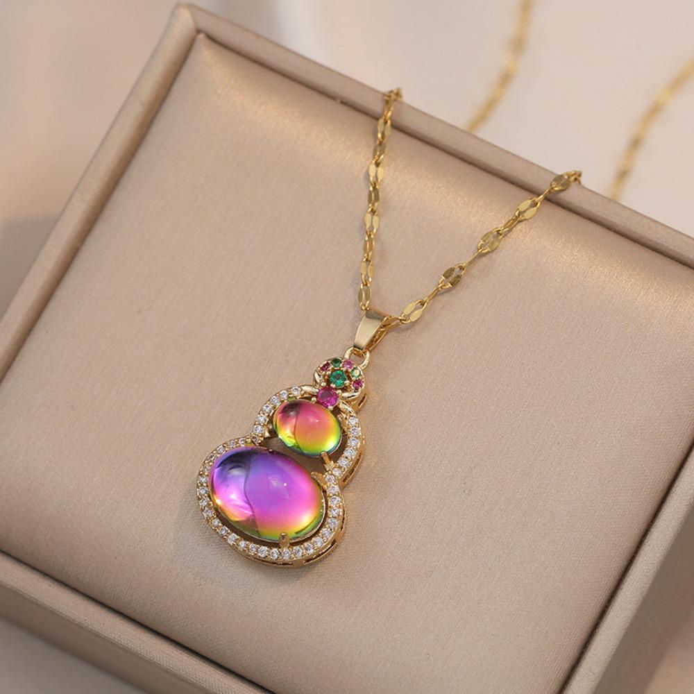 

Красочная счастливая сумка с цирконом, подвесное ожерелье из нержавеющей стали, подарок для женщин фиолетовый