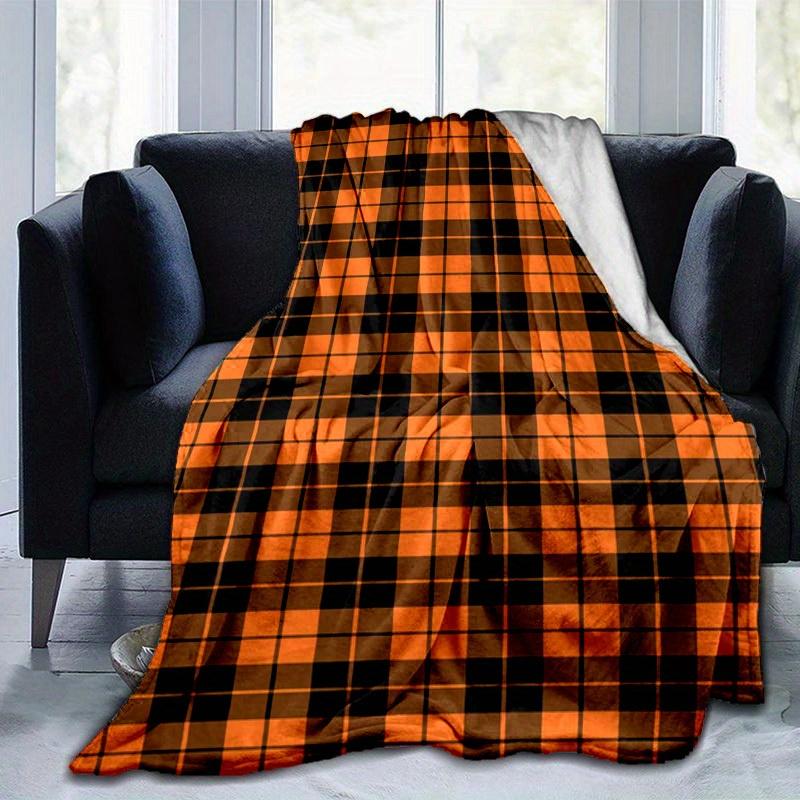 1pc. Plaid Blanket - Perfect for Home, Office, Outdoors | Gift Idea | Suitable All Seasons | Orange & Black Checkered Pattern z041768