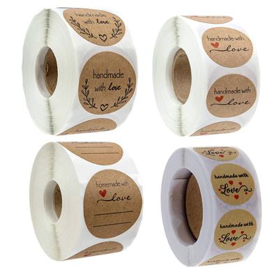 Autocolante de mulțumire de 1 inch, autocolante realizate manual cu dragoste, etichete rotunde pentru font auriu, etichete decorative de etanșare, 500 de etichete per rolă