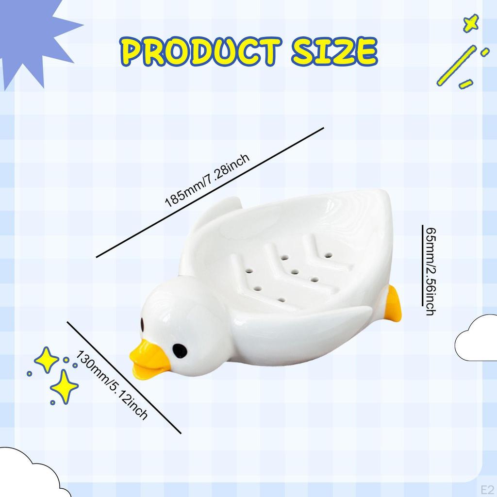 Duck Soap Dish Ceramic, Easy Cleaning, Cute Self Draining Tray for Washroom Bar Countertop