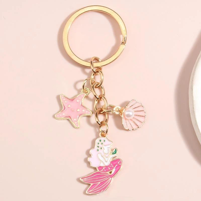 Ocean Series Seashell Conch Starfish Keychain Women Girls Keyrings Birthday Party Jewelry Gifts