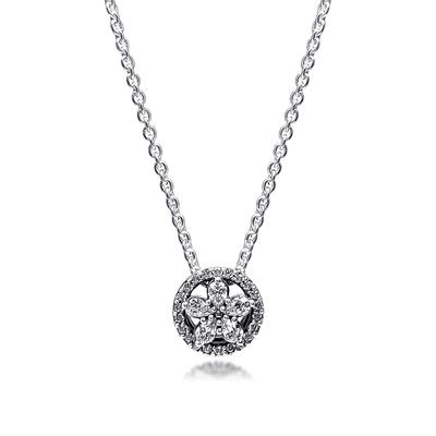 Sparkling Snowflake Collier Necklaces for Women 925 Sterling Silver Clear CZ Statement Pendants Jewelry Gift
