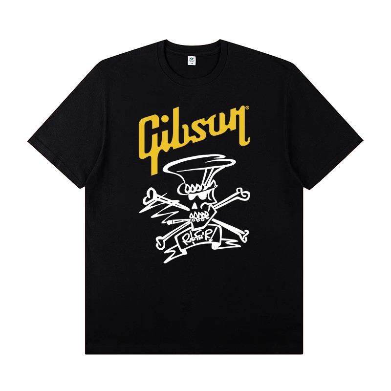 New Slash Collection Gibson Les Paul Stylish and Casual High-quality Graphic Printed Round-neck Short-sleeved T-shirt Top