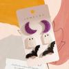 Halloween Gothic Earring Set - 3 Pairs Of Acrylic Studs With Moon, Bat, Ghost, Pumpkin & Spider Designs For Women - Perfect Vint