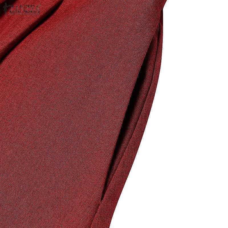 ZANZEA Women Casual Round Neck Long Sleeve A-Line Dress