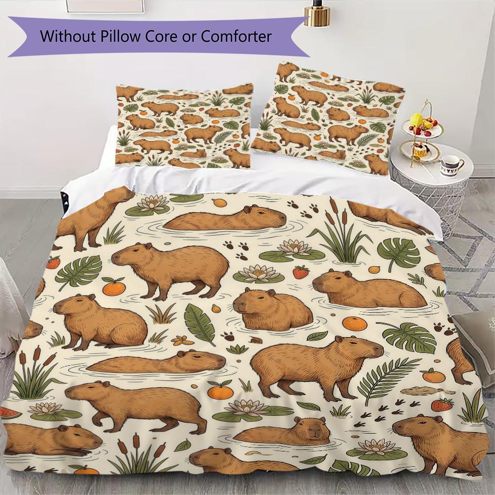 Capybara Pattern Bedding uilt Set uilt Cover Pillowcase Home Decoration Birthday Gift (1 * duvet cover + 2 * pillowcase without core)