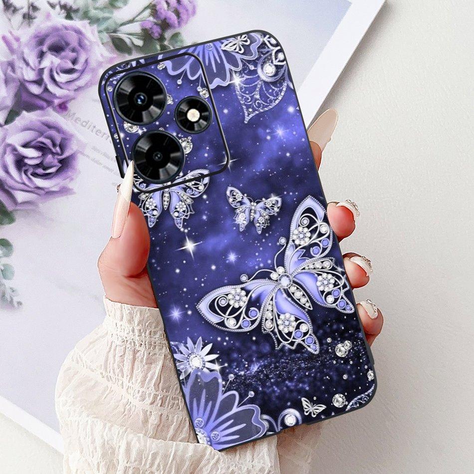 For Infinix Hot 30 Play 30i Hot30 4G Elegant Floral Cat Phone Case For Infinix Hot 30 30Play Hot30i Black Silicone Soft Cases