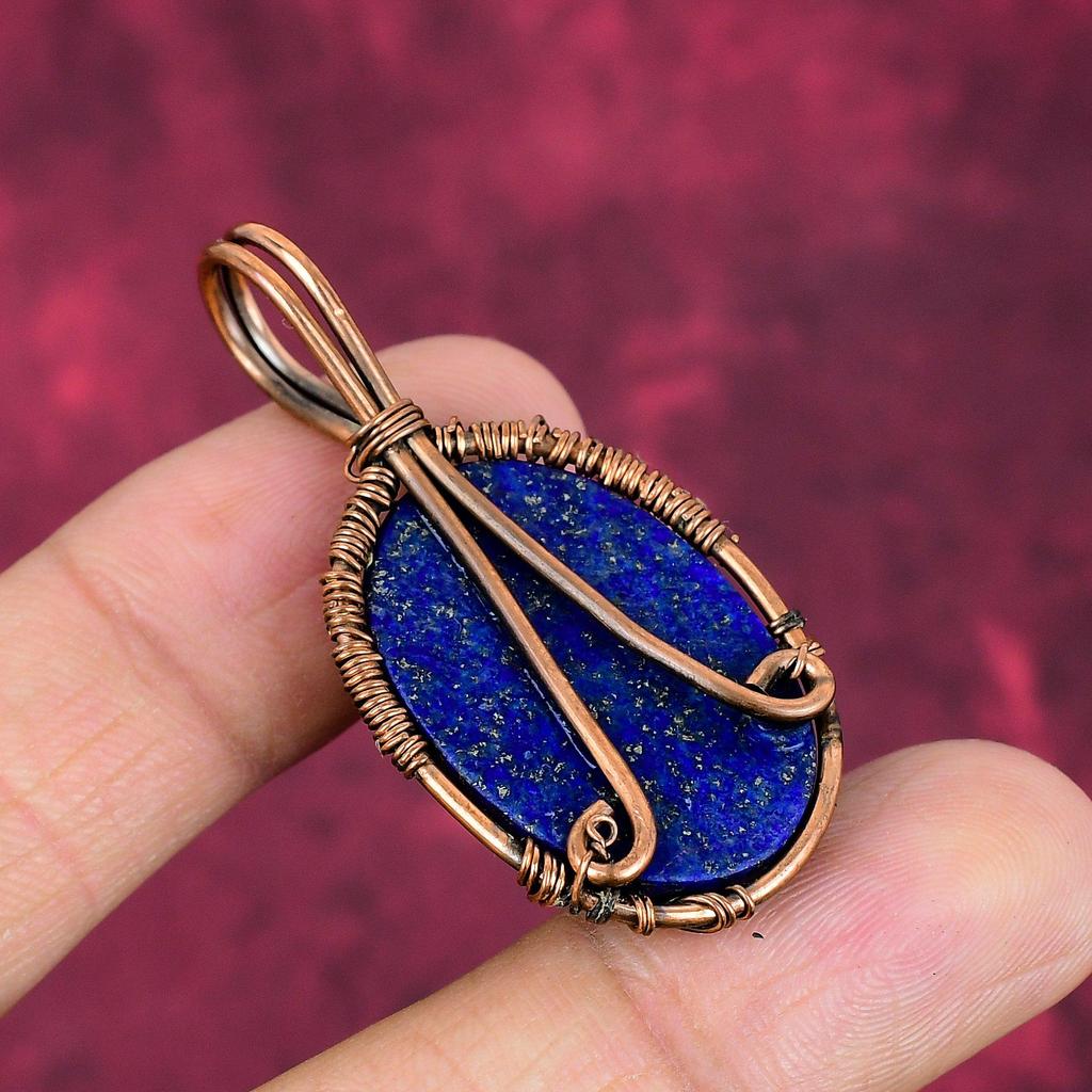 Tree Of Life Lapis Lazuli Gemstone Pendant Copper Wire Wrapped Handmade Jewelry