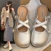 Flat-bottomed Korean Version of Bag Head Slippers, Fairy Wind Wear 2025 New Summer Lazy Pink Daily Casual Shoes