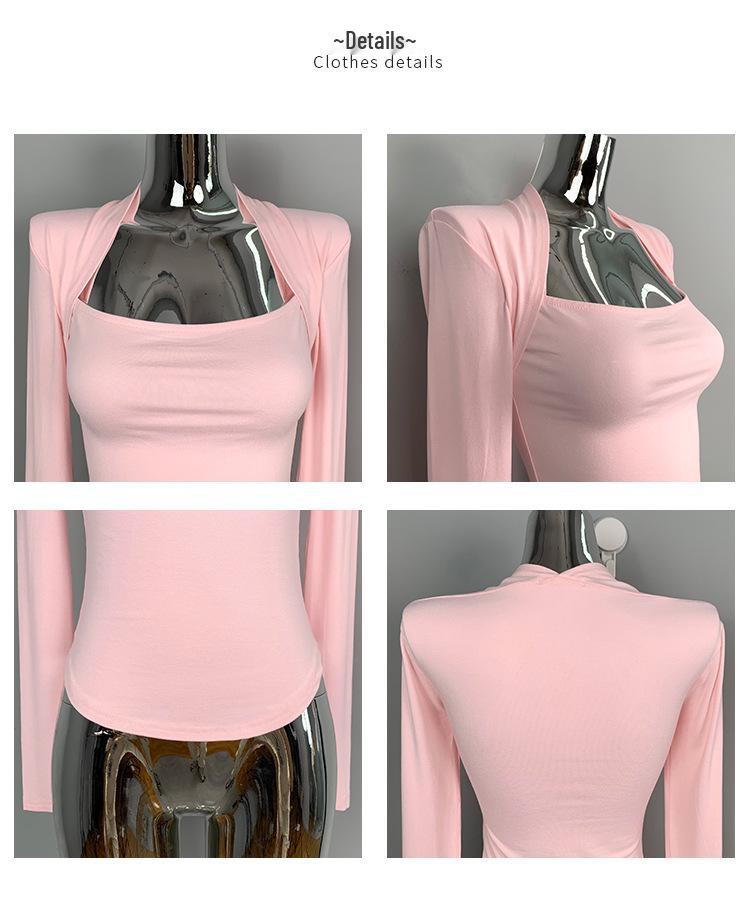 Korean Dongdaemun Sexy Square Neck Slimming Long Sleeve Low-Cut Top for Women