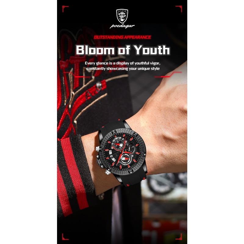 POEDAGAR Sports Men Watches Waterproof Luminous Chronograph Date Military Watch Silicone Strap Quartz Wristwatch Reloj