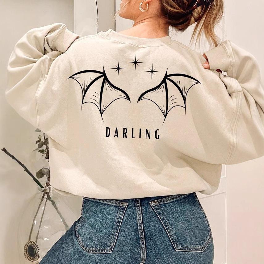 Women'S Trendy Sweater 3D Digital Printing Crew Neck Shoulder Long Sleeve Sweater