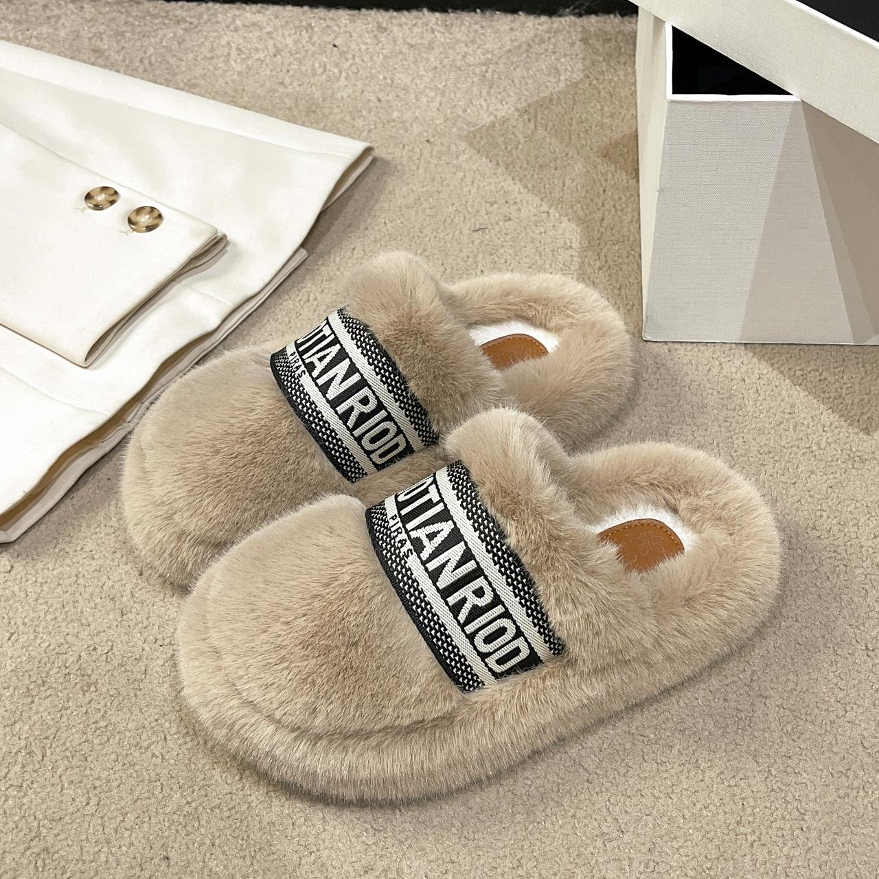 

Plush plush bag head slippers women wear in winter, new thick-bottomed muffin winter warm cotton mop 42 хаки