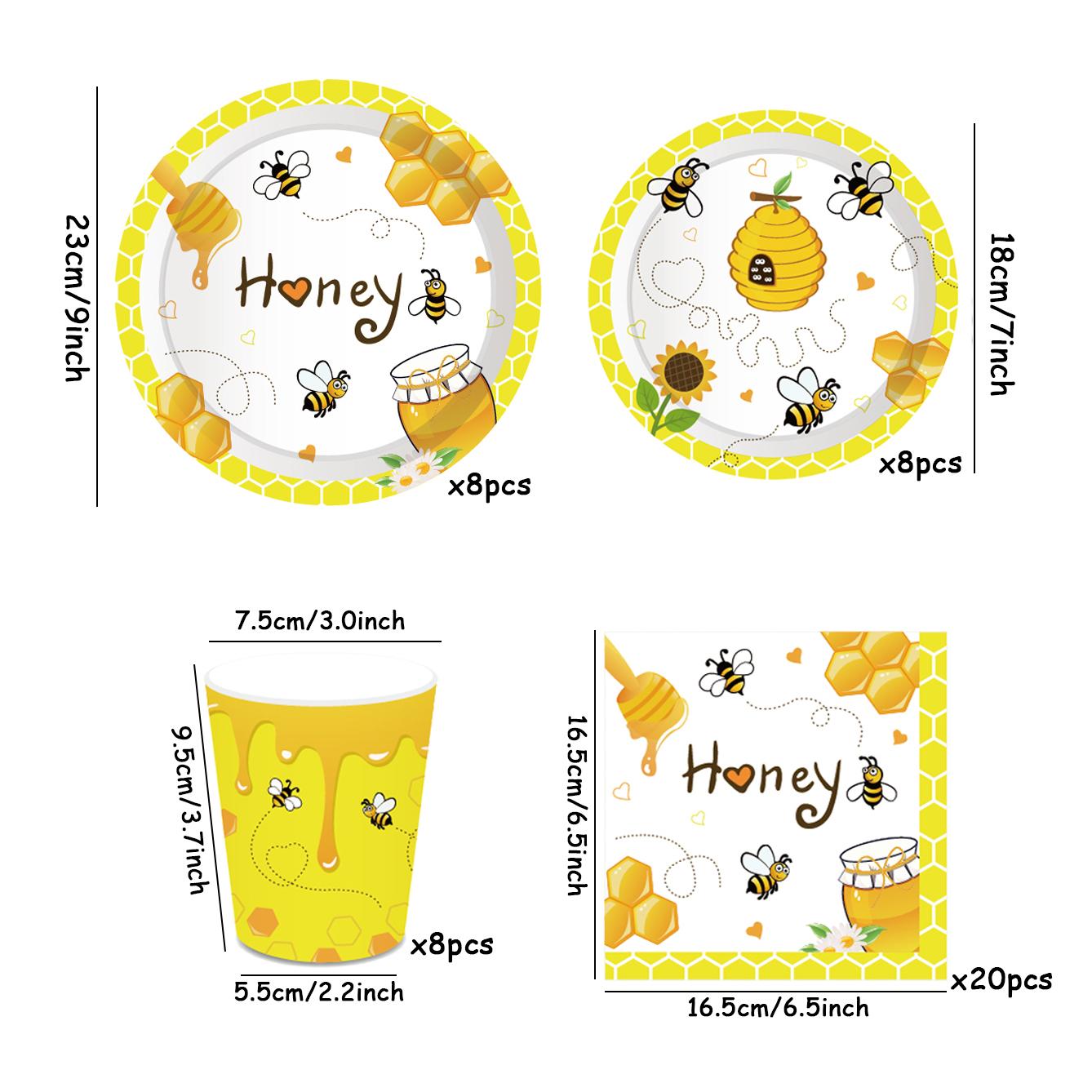 

44pcs Bee Theme Party Supplies Kids Birthday Party Decorations Plates Cups Napkins Disposable Tableware Set Baby Shower Supplies