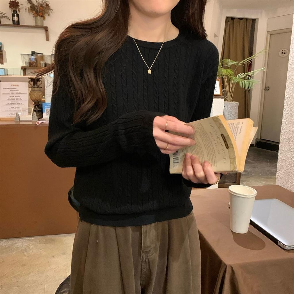Round-neck Loose Knitted Sweater for Women Tweed Casual Sweater for Women Fashionable and Versatile Long-sleeved Pullover for Autumn and Winter