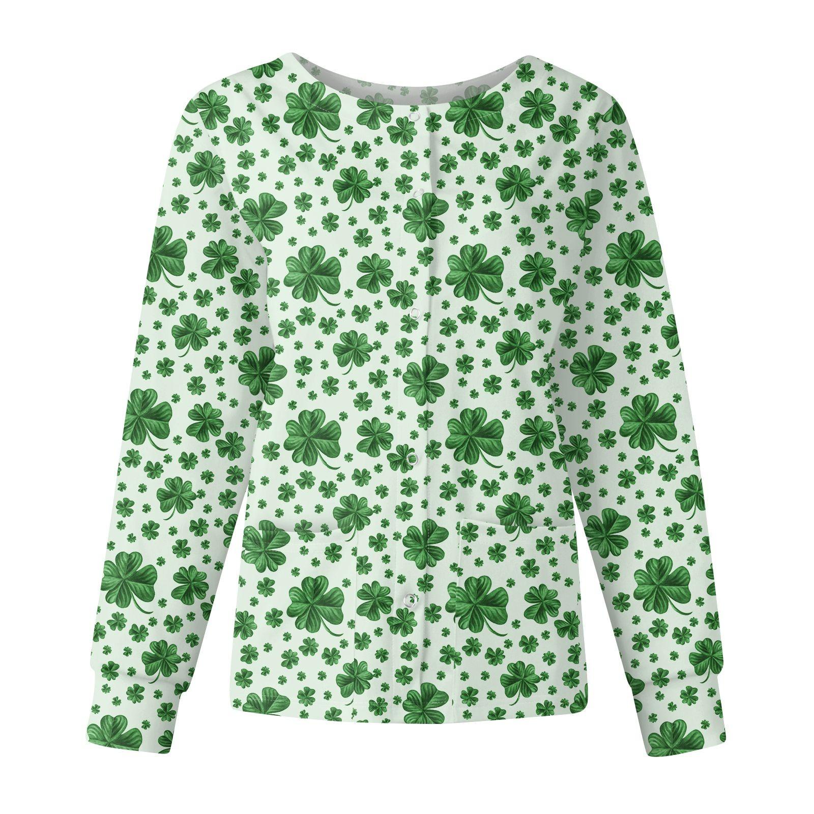 

Женская мода с длинным рукавом и воротником-стойкой, однобортная, с принтом ко Дню Святого Патрика M бежевый