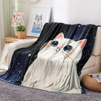 Manta de Franela con Estampado de Gato Blanco, Alta calidad Cómoda para Todas las Estaciones, Decoración del Hogar, Calidez y Comodidad, Perfecta para Regalos de Navidad