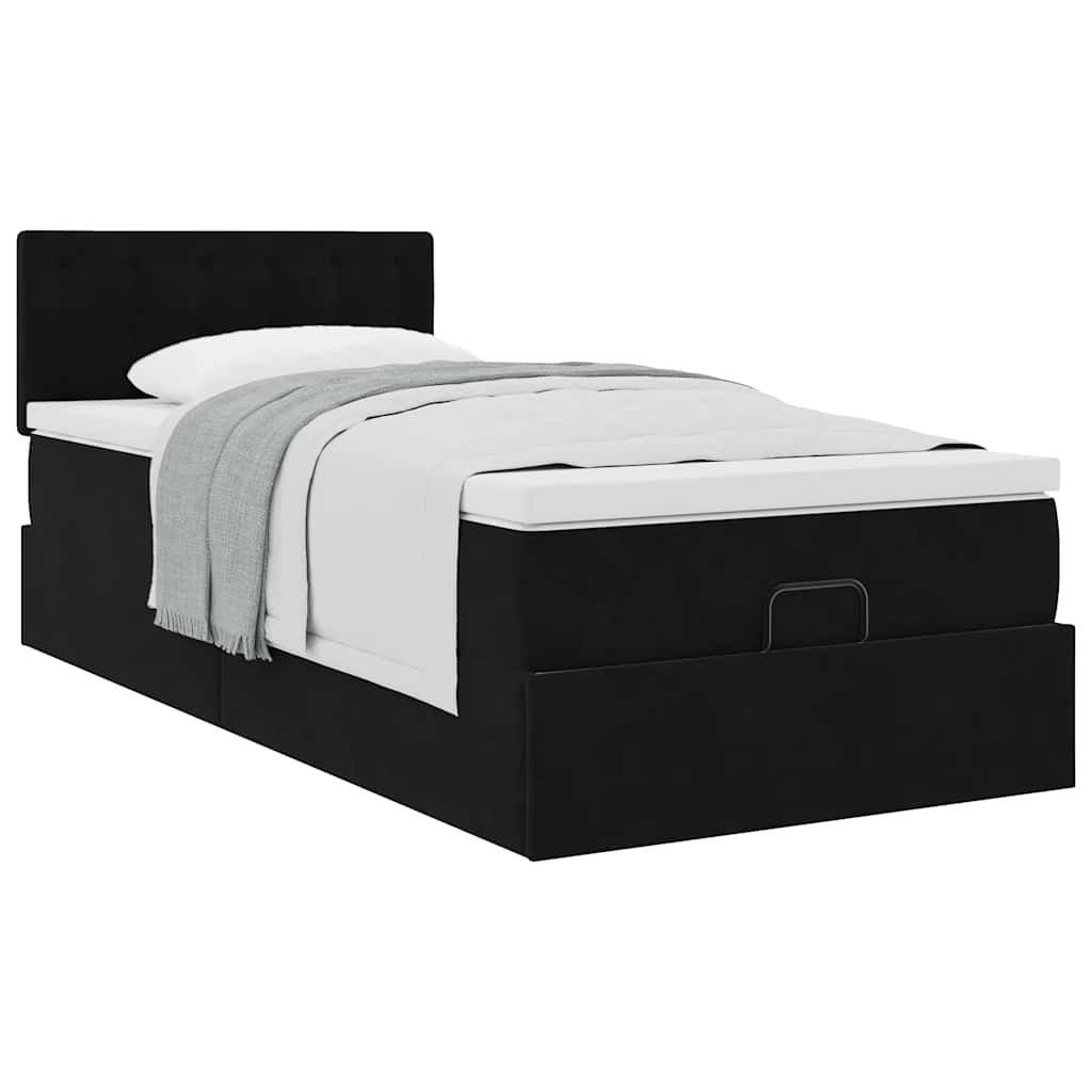 Ottoman Bed with Mattress Black 80x200 cm Velvet