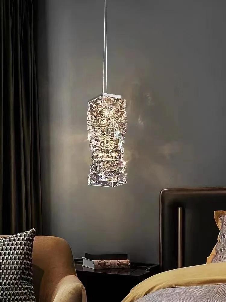 Modern Clear Crystal LED Pendant Lights For Dining Room Bar Shop Bedside Chrome Metal Cord Adjustable Beautiful Hang Lamp