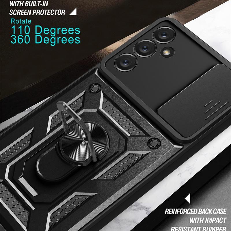 Slide Lens Camera Protect Shockproof Armor Phone Case For Samsung Galaxy A14 A24 A34 A54 5G 4G Cases Magnetic Ring Holder Cover