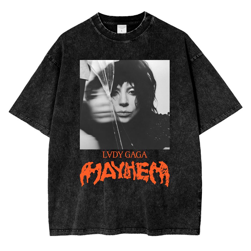 Vintage Prané Dámské Lady Gaga The Mayhem Ball Tour Tričko Módní Pánské/Dámské Estetické Vysoká Kvalita Kyselý Wash 100% Bavlna Trička