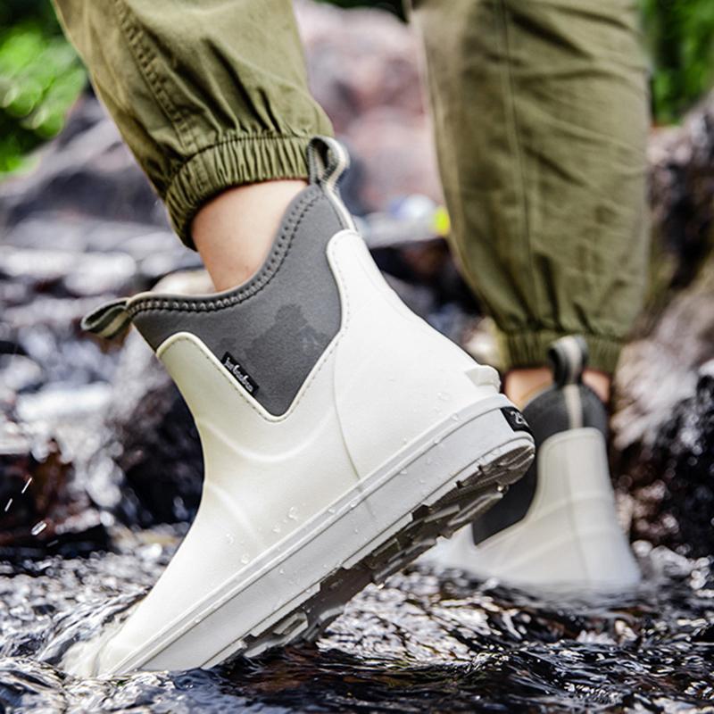 Fashion Versatile Casual Middle Tube Waterproof Shoes Men Fashion Hiking Shoes Anti-slip Wear-resistant Outdoors Rain Boots Fishing Boot