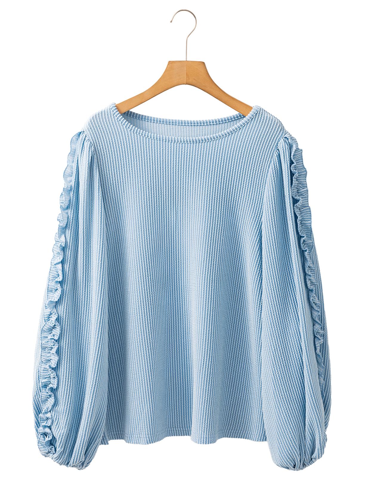 

Женский осенний свободный повседневный вязаный пуловер - Круглый вырез, Кулиска, Длинный рукав, Европейский и американский стиль X-Large небесно-голубой