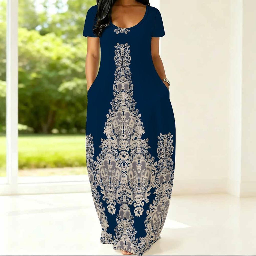 Crew Neck Short Sleeve Plus Size Gown Ladies Summer Soft Casual Outfit