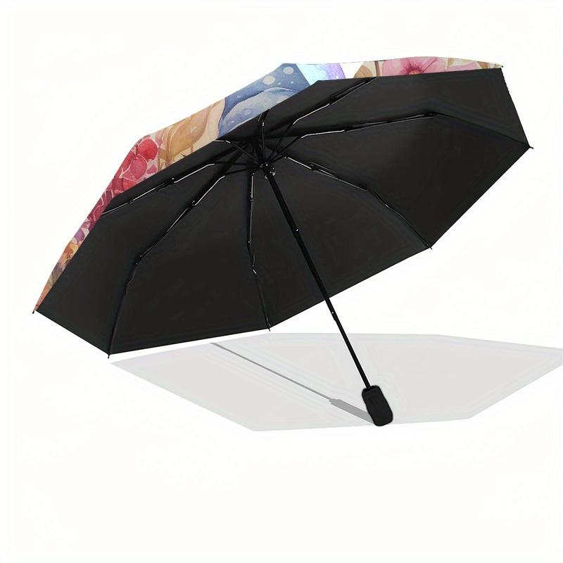 Gnome Garden Watercolor Art Print - Fantasy FloralPosterUmbrella, Portable 3-Fold Compact Umbrella for Men & Women Gift