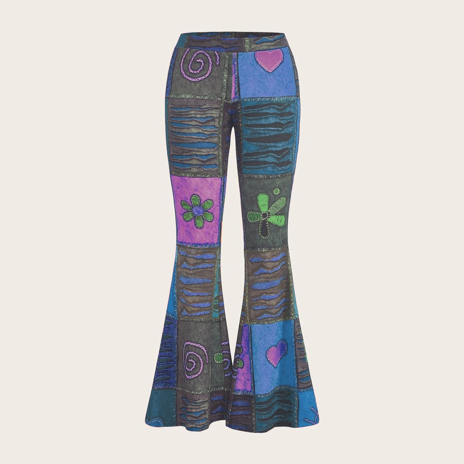 

Женские Свободные и Удобные Повседневные и Модные Модные Расклешенные Брюки с Цветочным Принтом M