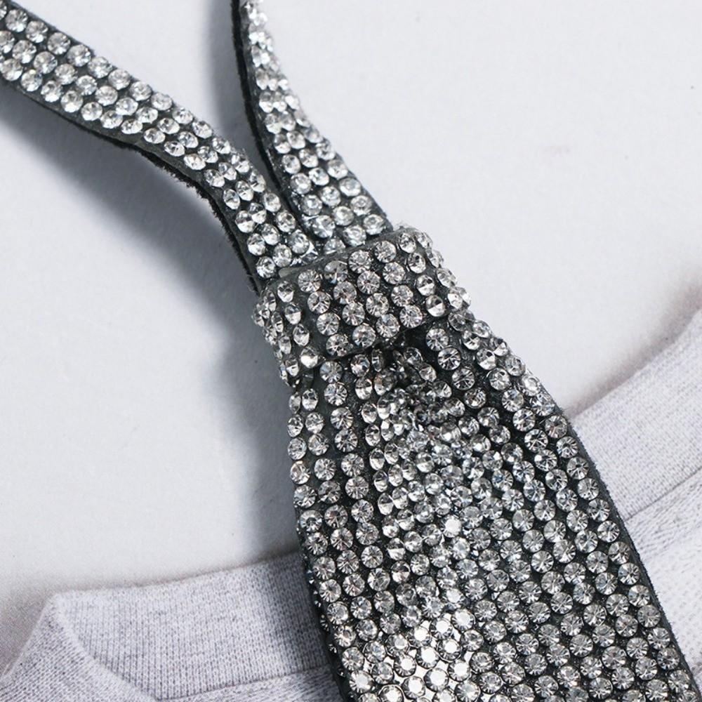 Double Layer Rhinestone Necktie Black Black Necktie Fashion Bow Ties  Jewelry