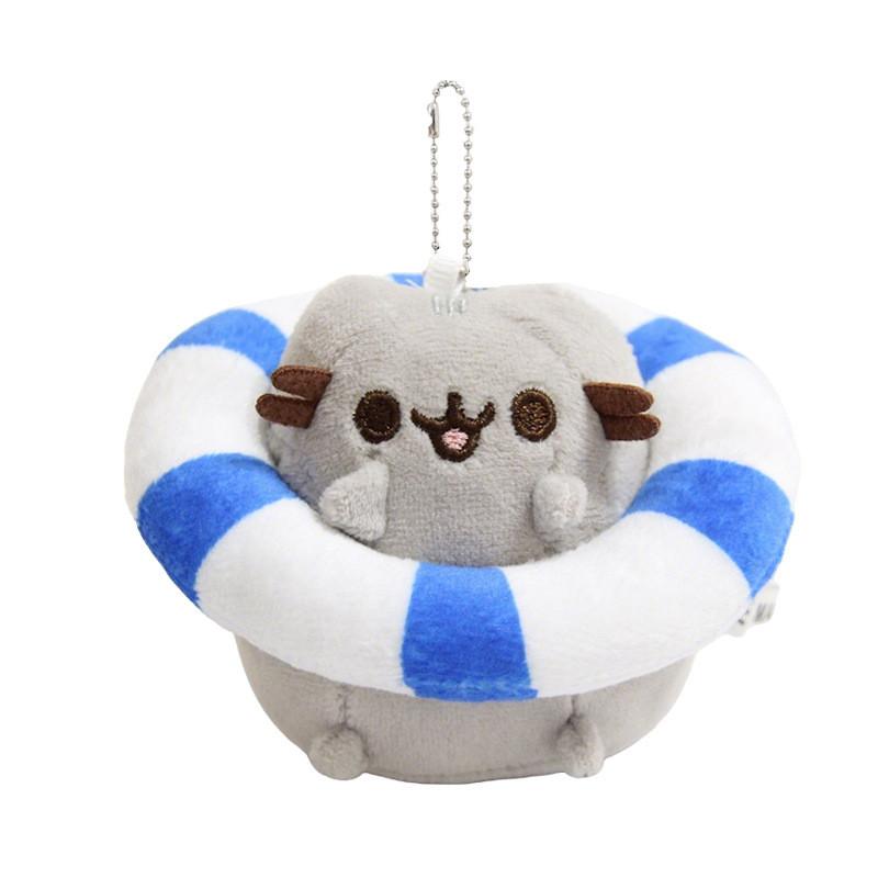 Summer Series Gray Cat Plush Toy Keychain With Float Ring For Kids And Teens