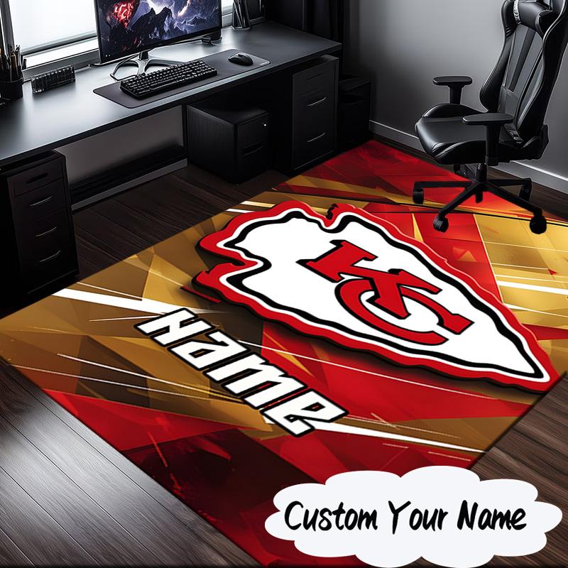 Custom Name Kansas City Chiefs Logo Rug for Living Room, Game Rooms, Office, Bedroom, Floor Mat Playful Design, Fan Gifts Christmas Decor