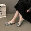 French Glitter Silver Headband Half Slippers Summer Style Mary Jane Flat Shoes Women Slides Women Luxury Zapatos De Mujer Mules