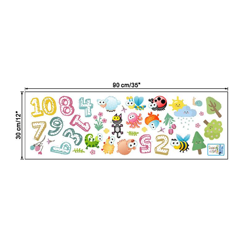 Niedliche Tiere mit arabischen Zahlen Wandaufkleber für Kindergarten-Klassenzimmer Kinderzimmer Heimdekoration Kinderzimmer Wandbild Kunst Wandaufkleber