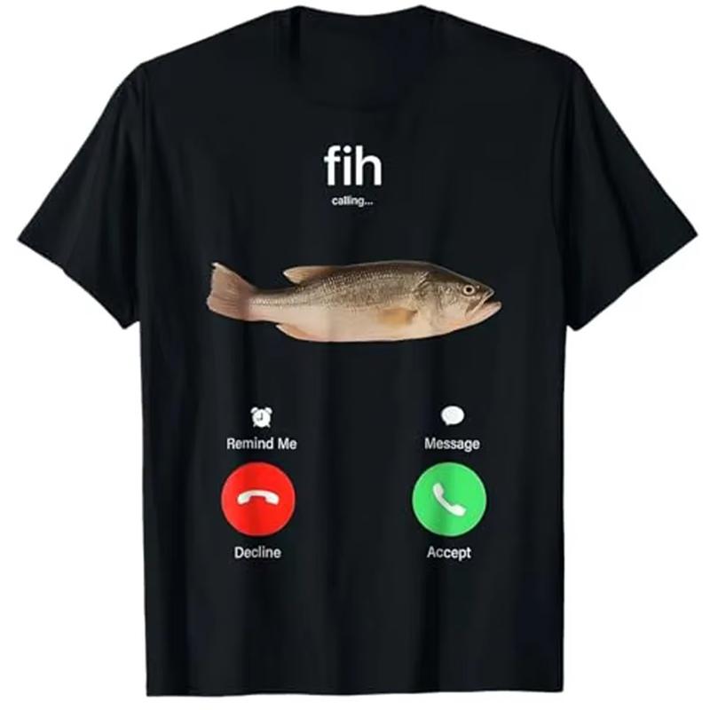 Fih Звонок Напоминание Сообщение Отклонить Принять Телефонный Звонок Футболка с Рыбой Забавный Графический Наряд Рыбака Блузки с Коротким Рукавом Новинка S чёрный