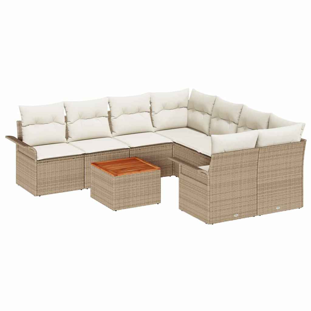 9 Piece Beige Garden Sofa Set with Cushions