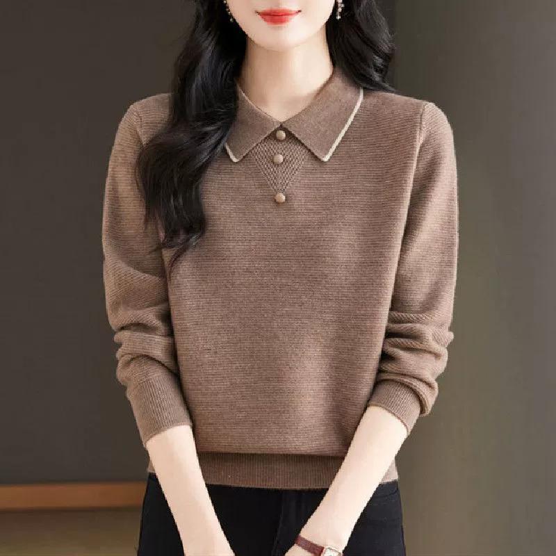 Toamnă Iarnă Pulover Nou de Damă Guler POLO Top Tricotat Pulover cu Guler Larg Larg Elegant Cămașă de Fund