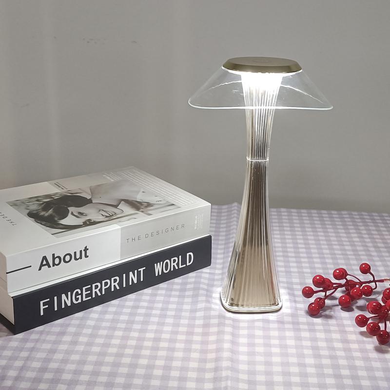 Mushroom Rechargeable Designer Led Crystal Table Lamp For Bedside Reading Room Lamps Home Decor Luxury Silver