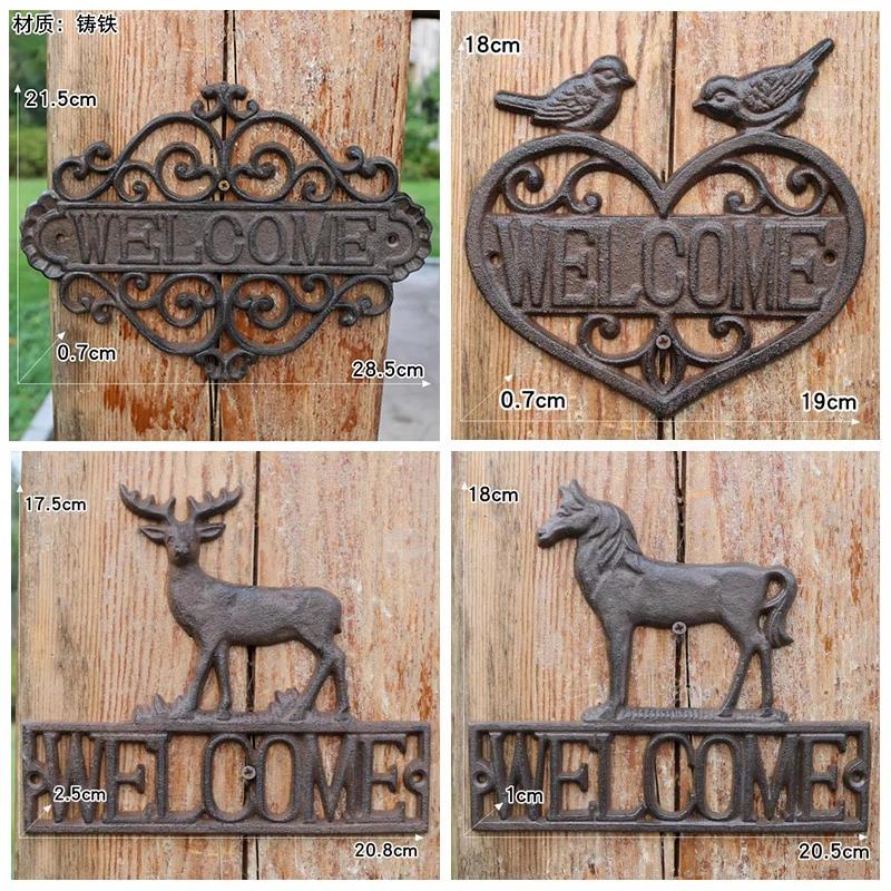 Cast Iron Decorative Plaques European Retro Style Courtyard Welcome Doorplate Outdoors Garden Deer Horse Hanging Decorations