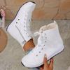 Spring Autumn Women's Short Boots Fashion Side Zipper Lace-Up High-Top Sneakers Soft Microfiber Leather Ankle Boots Women Shoes