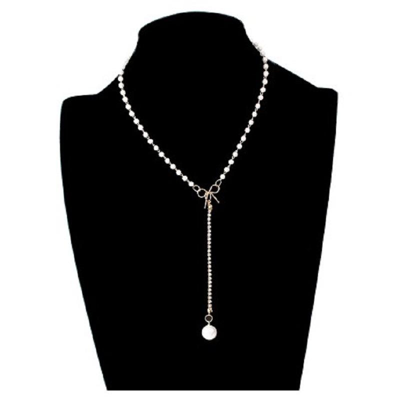 European & American Style Bow Long Pearl Tassel Choker Necklace: Fashionable Design with Clavicle Pendant for Women