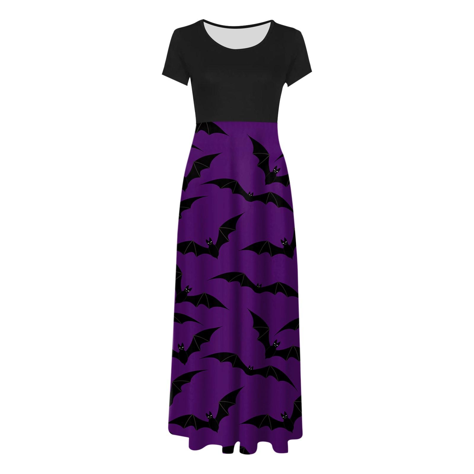 Женское модное платье макси с круглым вырезом и коротким рукавом с принтом на Хэллоуин — фото 4