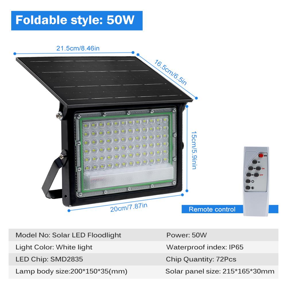 100W/50W Solar Lights Garden Folding Solar Floodlight Outdoor Waterproof Intelligent Light Sensing Courtyard LED Lighting