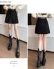 2024 Black High-Waisted Corduroy A-Line Pleated Mini Skirt - Retro Autumn Anti-Exposure Midi.